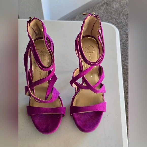 Jessica Simpson High Heels Women Sz 7M Purple Rayomi Zipper Logo 4inches… - Picture 4 of 13